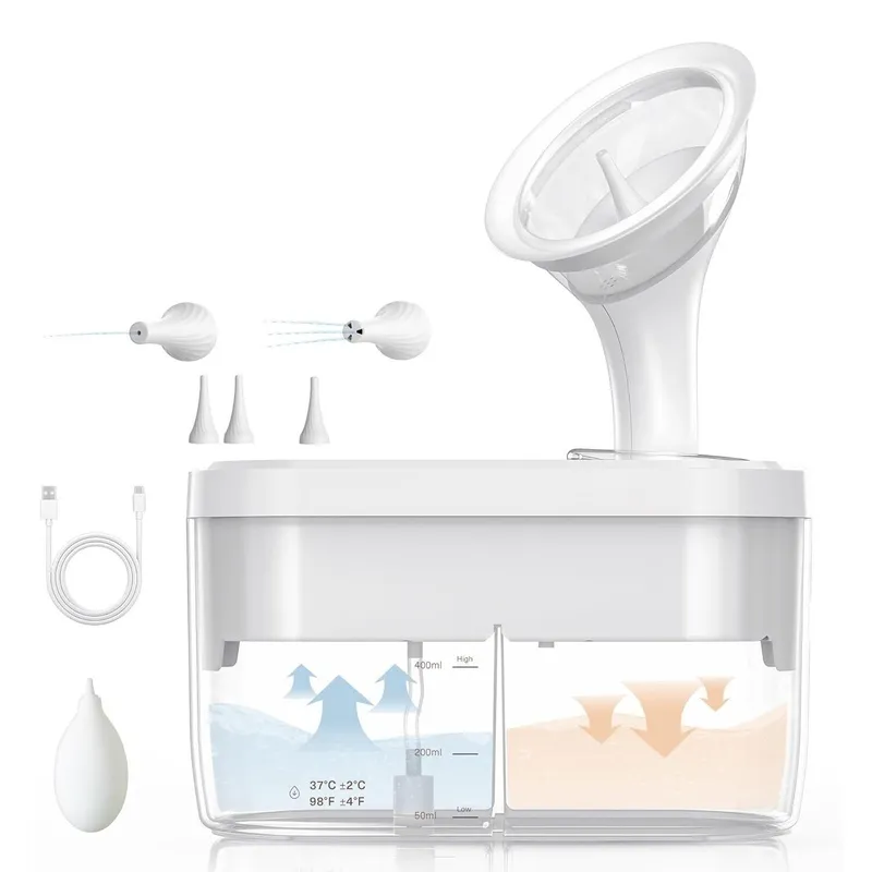 Dispozitiv curatare urechi, WALALLA, kit de eliminare cerumen cu sistem de drenaj automat, 4 moduri, alb