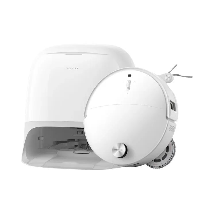 Robot aspirator Roborock Qrevo Curv 2 Pro, cu spalare la 100°C, 25 000 Pa, subtire de 7.98 cm, Recunoastere reactiva a obstacolelor cu AI, Autocuratare, Sasiu AdaptiLift imbunatatit, Detectare inteligenta a murdariei, Alb