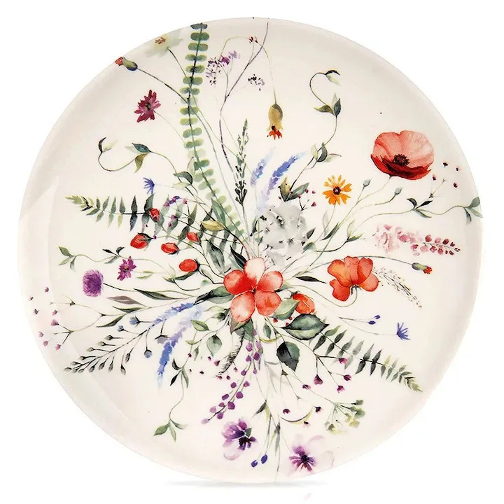 Farfurie De Desert, Orion, Maki, 205x205x23 cm, Portelan, Potrivita Pentru Masina De Spalat Vase Si Cuptorul Cu Microunde, Forma Rotunda, Decor Cu Flori De Camp, Alb