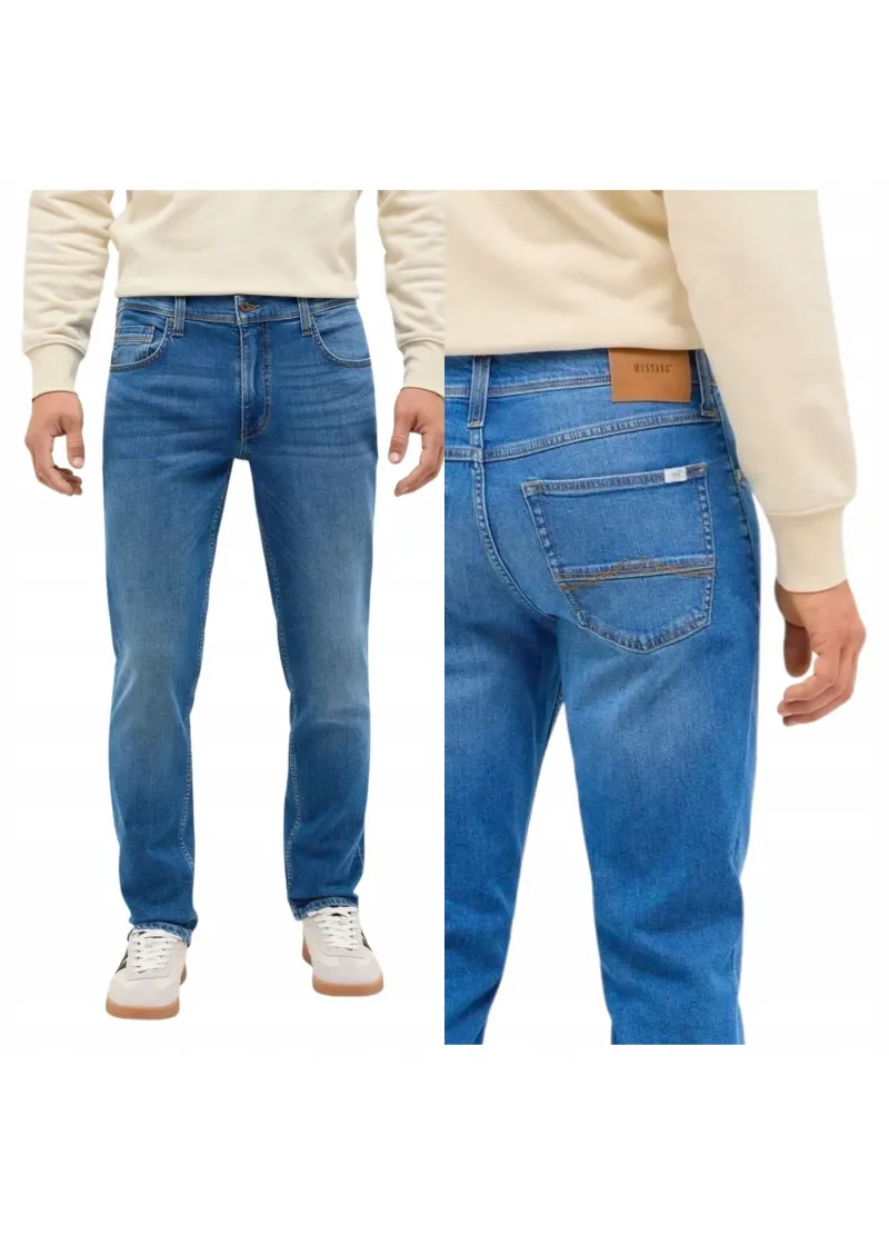 Blugi Barbati, Mustang, Washington Straight, Straight Fit, Talie Medie, Fermoar, Lungi, 5 Buzunare, Bumbac, Albastru, Albastru