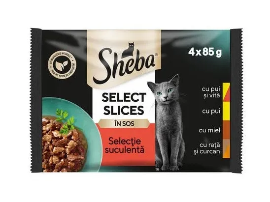 Hrana umeda pentru pisici adulte Sheba Selection, selectie de carne in sos delicios, 4 x 85 g