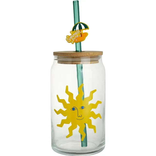 Sticla cu capac si pai Actuel Sun, 450 ml