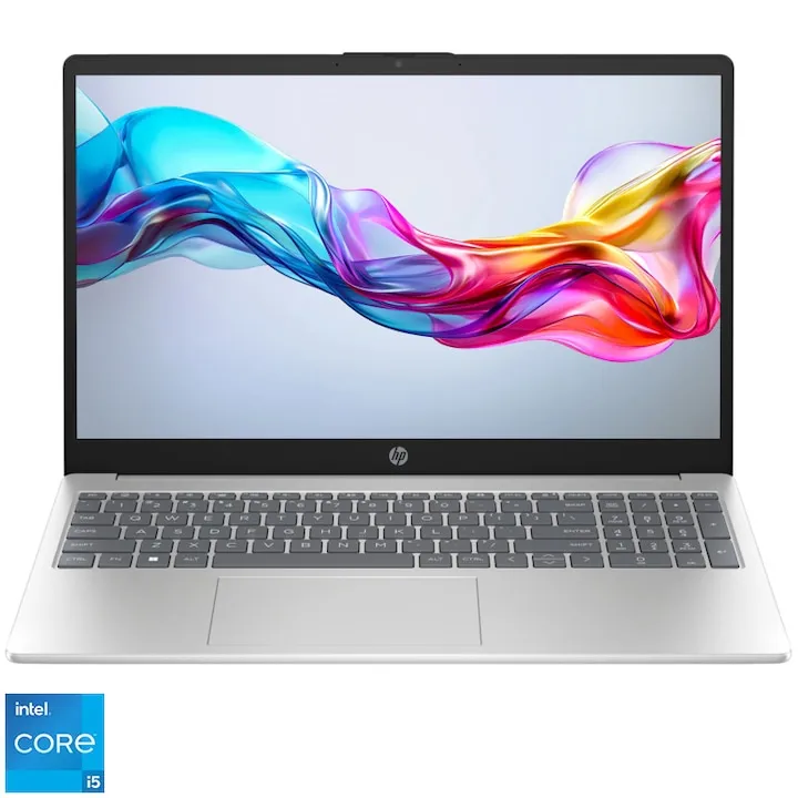 HP 15-fd0068nq cu procesor Intel® Core™ 5 120U pana la 5.0Hz, 15.6'', Full HD, 16GB DDR4 RAM, 512GB SSD, Intel® Iris® Xᶱ, Windows 11 Home S, Natural Silver