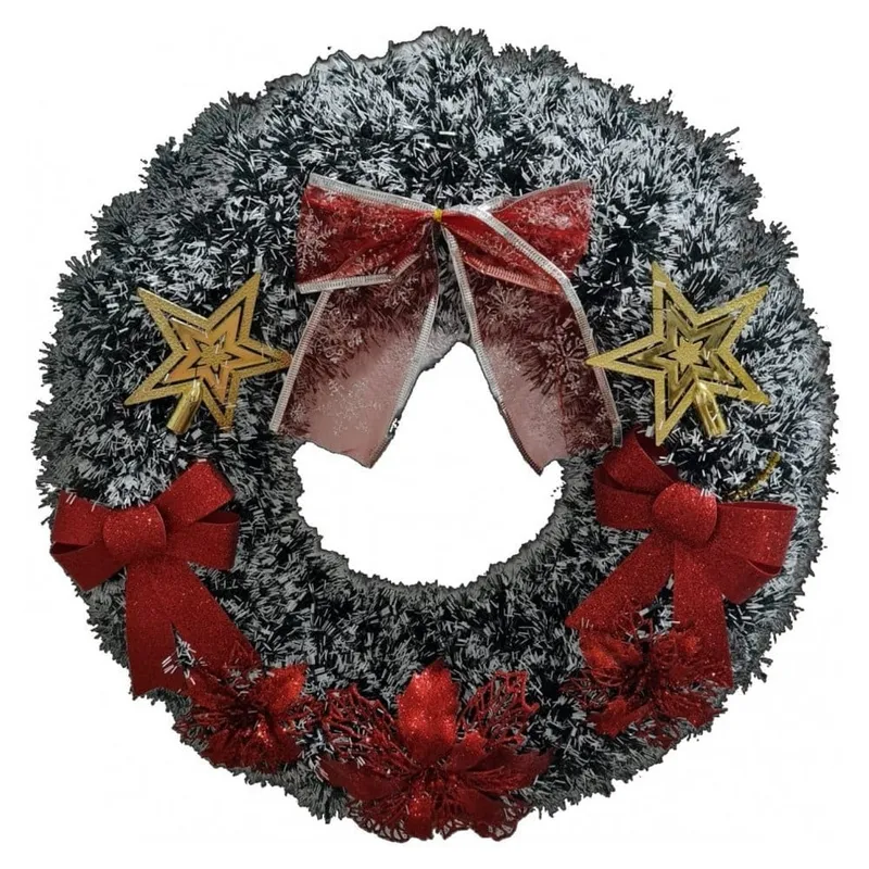Coronita de Craciun XXL pentru usa si casa NOVOKIDS Christmas Crown, Diametru 47 cm, Cu decoratiuni, Model Brad Nins, Verde cu Alb