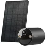 Kit camera de supraveghere + panou solar TP-Link Tapo C411 KIT, 3MP, 2K 2304x1296, Color Night Vision, Two-Way Audio, detectie AI, alarma luminoasa si sonora, acumulator, montare fara cabluri, IP65