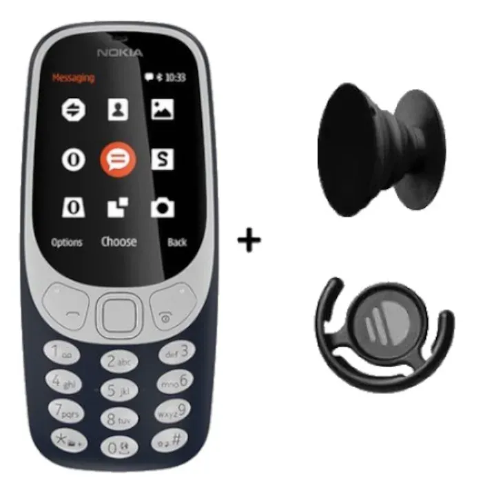 Pachet Promo Telefon mobil Nokia 3310 (2017), Dual SIM, Charcoal+Suport universal pentru dispozitive mobile prindere adeziv