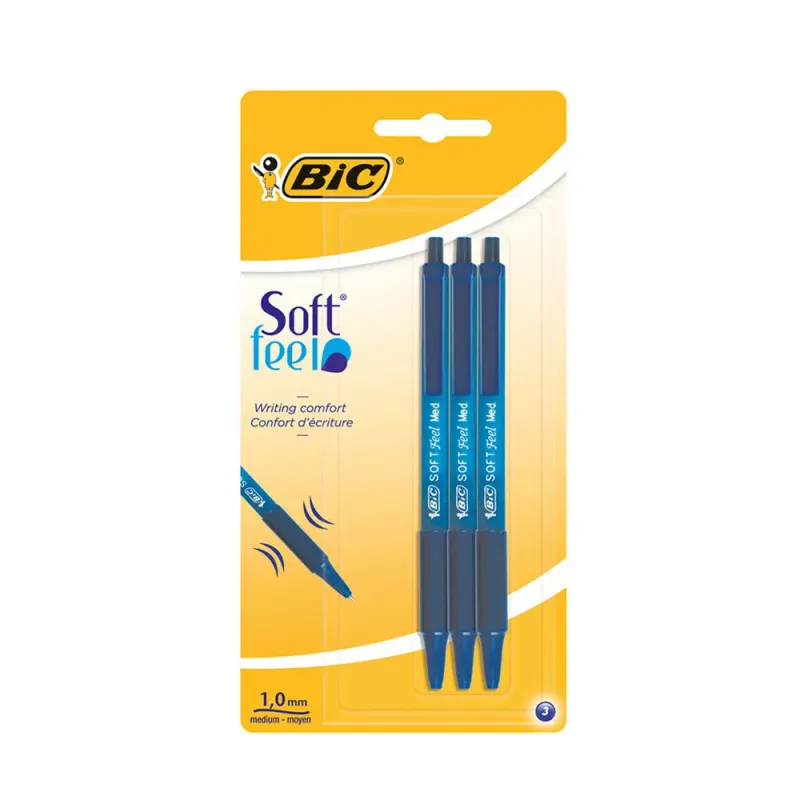 Pachet pixuri Bic Soft Feel Clic Grip albastru pachet cu 3 bucati