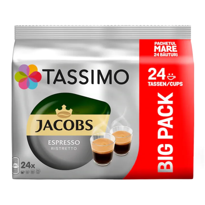 Cafea capsule, Jacobs Tassimo Espresso Ristretto, big pack 24 buc x 50 ml, 24 buc, 192 g