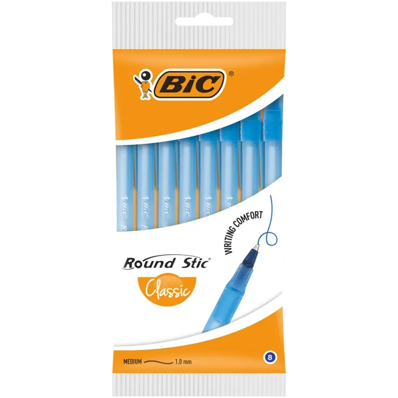Pachet pixuri Bic Round Stic albastre punga cu 8 bucati