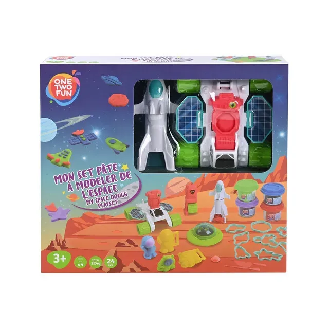 Set de joaca Nava spatiala si plastilina One Two Fun, 24 piese