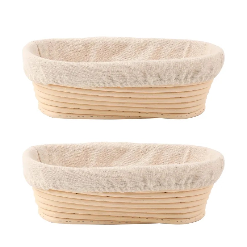 Set cosuri de fermentare pentru paine MWAOWM, 10x6inch, 2 bucati, din rattan natural, cu captuseli