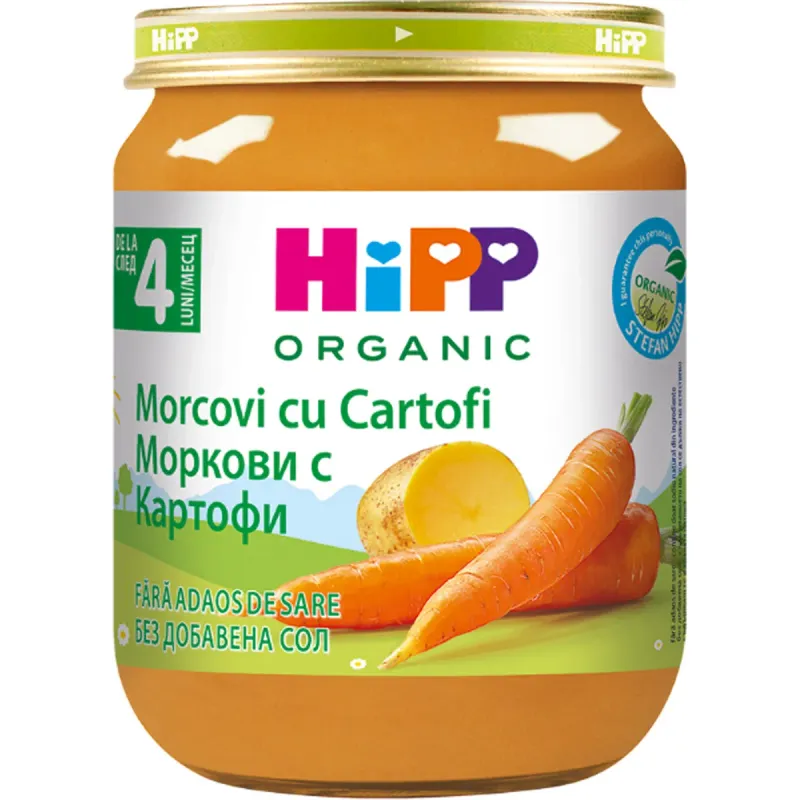 Piure de morcovi cu cartofi Hipp Bio, de la 4 luni, 125 g
