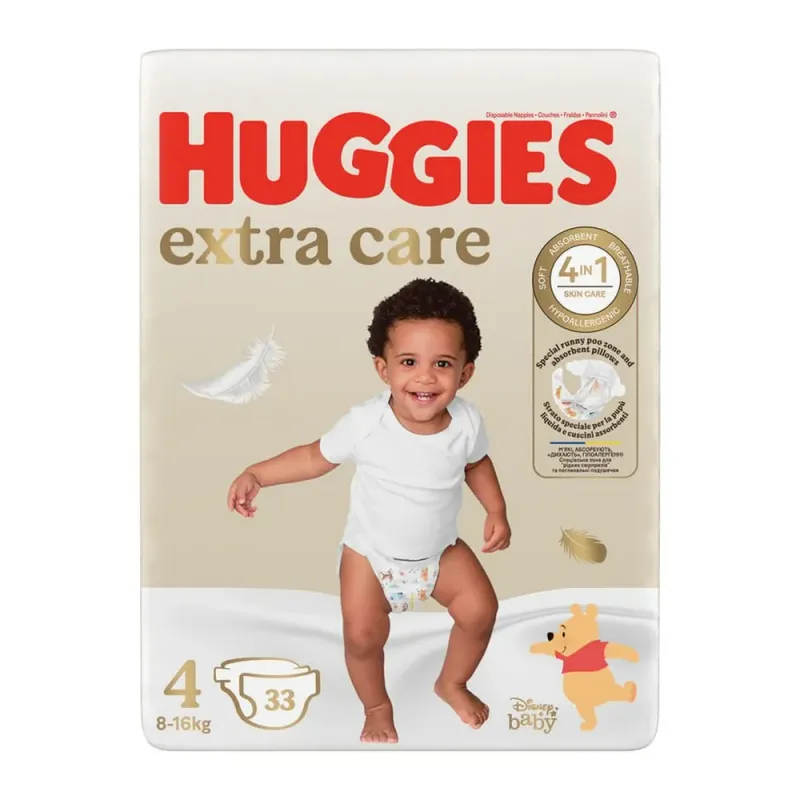 Scutece Huggies Extra Care, marimea 4, 8 - 16 kg, 33 bucati