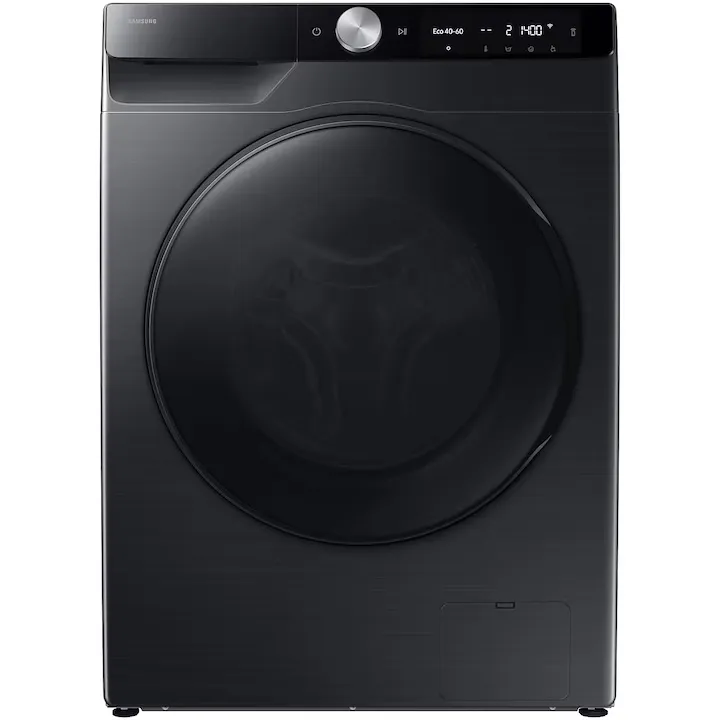 Masina de spalat rufe slim cu uscator Samsung WD90DG6G94BBU4, Spalare 9 kg, Uscare 5 kg, 1400 rpm, Clasa A, AI Control, AI Wash, Auto Dispense, AI Ecobubble, Super Speed 39, Space Max, Smart Things WiFi, Digital Inverter Motor, Negru