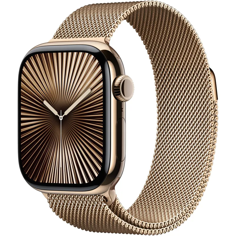 Apple Watch 10, GPS, Cellular, Carcasa Gold Titanium 42mm, Gold Milanese Loop