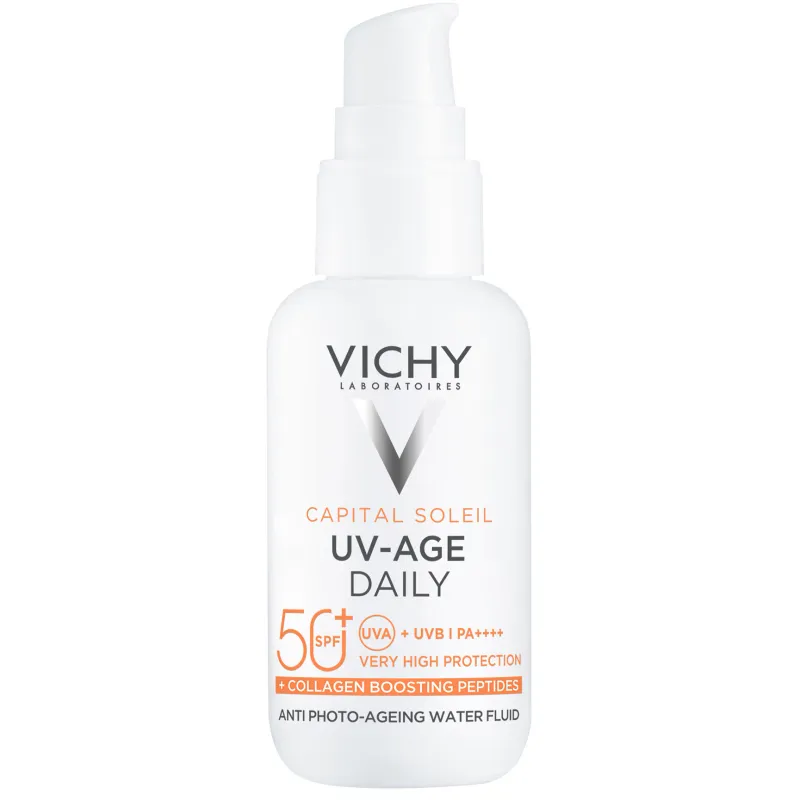 Fluid protectie solara pentru fata SPF 50+ Vichy Capital Soleil UV Age Daily impotriva foto-imbatranirii cu peptide si niacinamida, 40ml