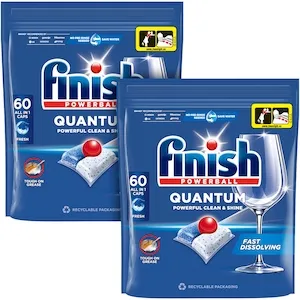 Pachet detergent capsule masina de spalat vase Finish Quantum All in 1 Fresh, 2 x 60 buc, 120 spalari