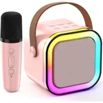 Boxa portabila Karaoke pentru copii, cu microfon wireless, conexiune Bluetooth, cu jocuri de lumini RGB, roz