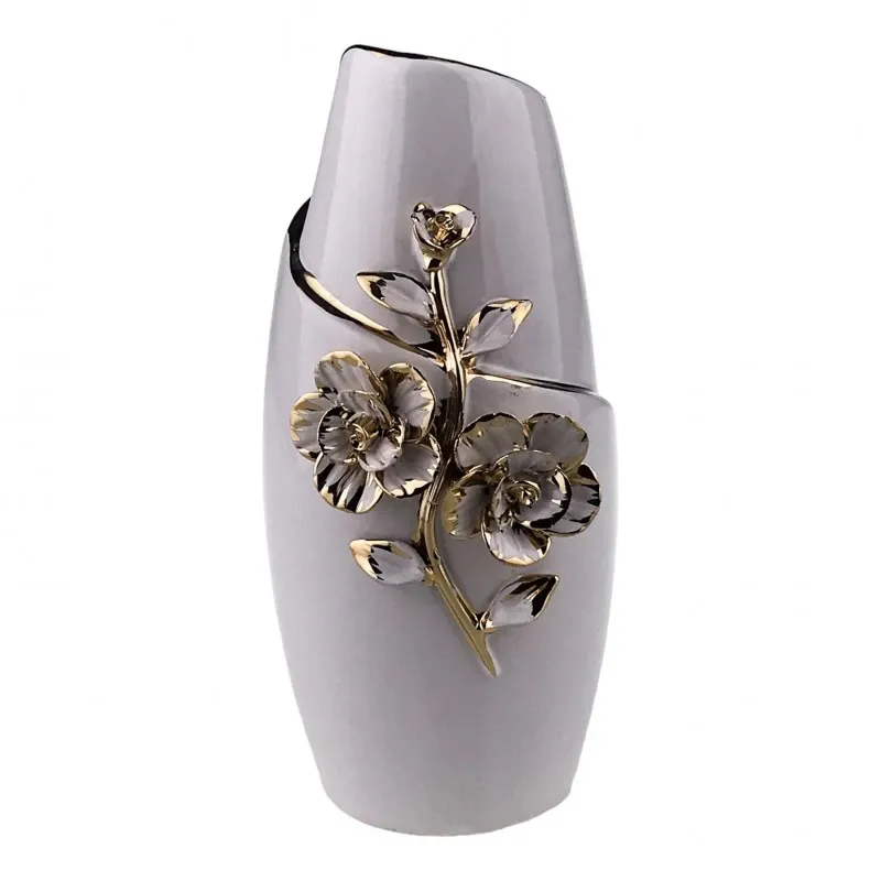 Vaza din ceramica cu flori in relief 10x25 cm