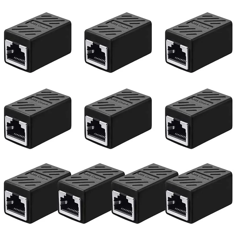 Set 10 mufe de prelungire cablu retea adaptoare RJ45, cuplaj in linie pentru cablu Cat7/Cat6/Cat5e/Cat5, Negru