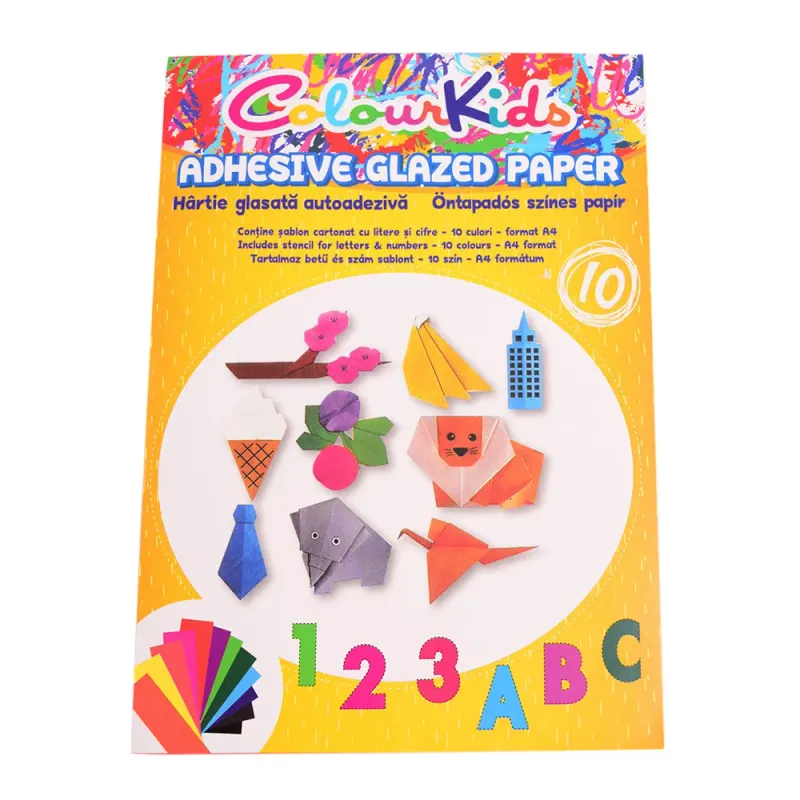 Hartie glasata autoadeziva A4 Pigna Colour Kids set 10 coli, diverse culori