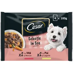 Hrana completa pentru caini adulti selectii cu pui si legume si vita si morcovi 4x100g