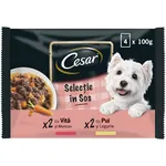 Hrana completa pentru caini adulti selectii cu pui si legume si vita si morcovi 4x100g