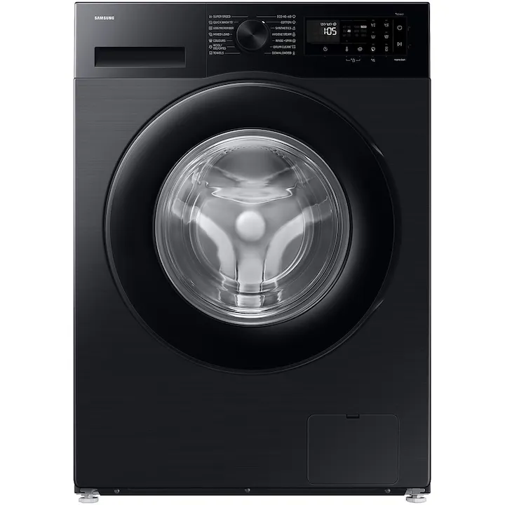 Masina de spalat rufe slim Samsung WW90DG5G34ABLE, 9 kg, 1400 rpm, Clasa A, AI Ecobubble, Super Speed 39, SpaceMax, Hygiene Steam, Smart Things, Digital Inverter Motor, Negru