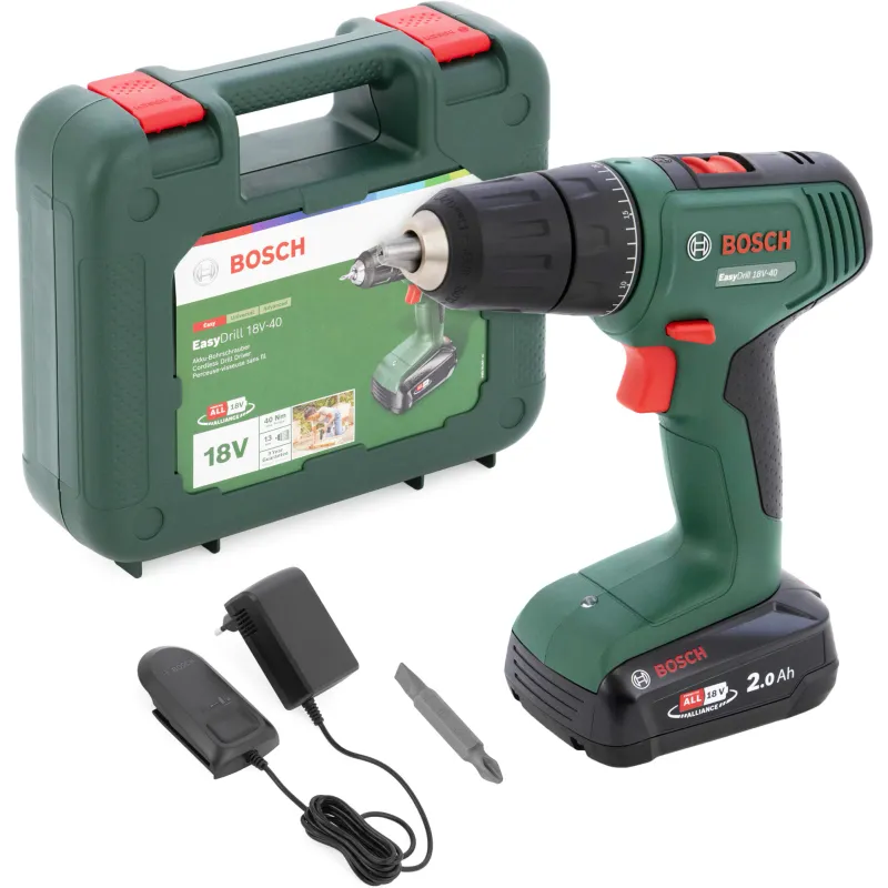 Masina de gaurit si insurubat (bormasina) pe acumulator Bosch EasyDrill 18V, 40 Nm cuplu maxim, mandrina rapida, 2 trepte, acumulator si incarcator inclus, geanta profesionala