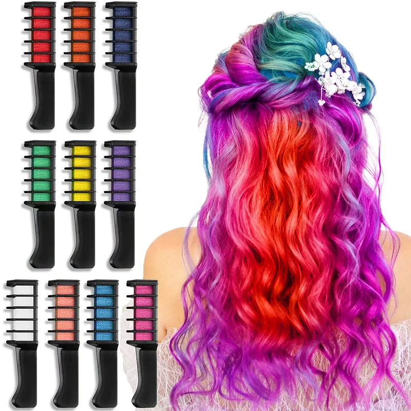Set 10 accesorii cu creta pentru par temporare, NUODWELL, Usor de curatat si de utilizat, Non-toxic si solubil in apa, pentru Ziua Copiilor, Craciun, Halloween Cosplay, Halloween, Ziua de nastere, Multicolor