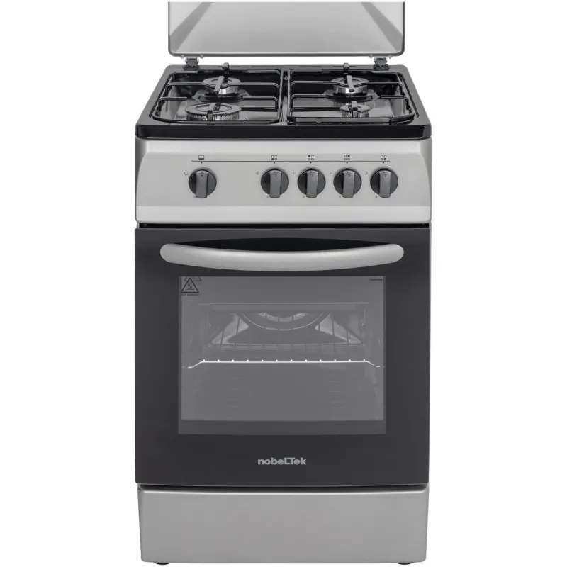 Aragaz Nobeltek NLT 5601S/G1, Gaz, 4 arzatoare, Siguranta plita si cuptor, Echipat cu diuze GPL, Diuze GN de schimb, 50 cm, Argintiu