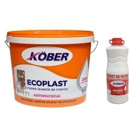 Vopsea lavabila interior, Ecoplast, antimucegai, alb, 15 L + amorsa Kober 3 L