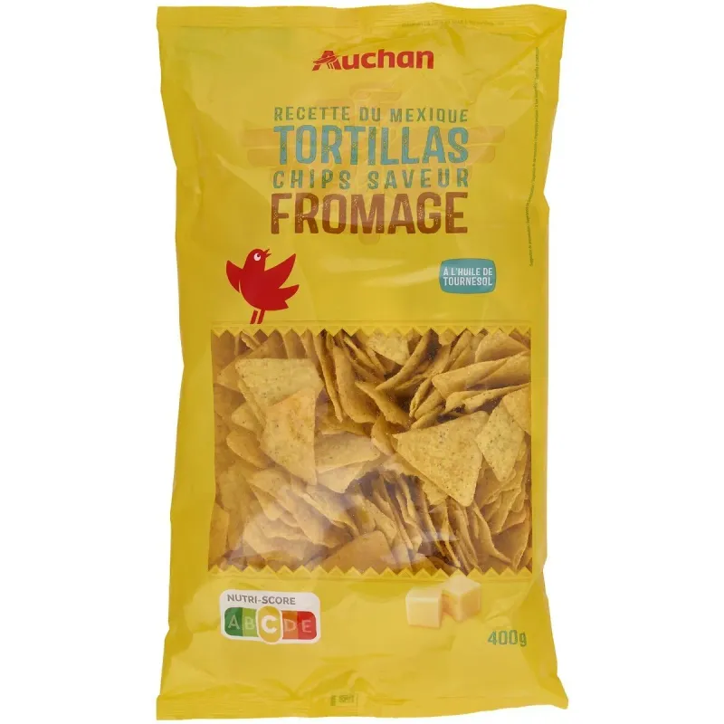 Tortilla chips cu aroma de branza Auchan, 400 g