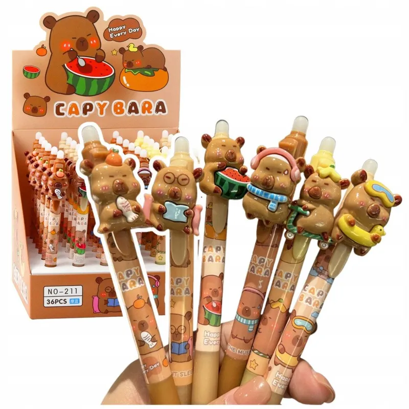 Pix de scris automata cu guma, LEAN, motiv kapibara 3D, 15 cm, set 36 bucati