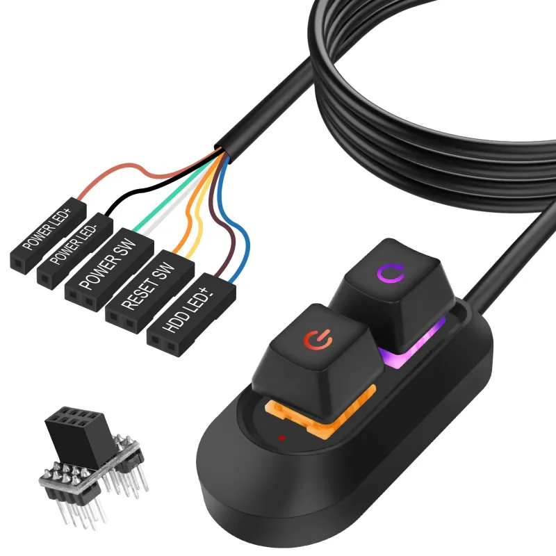 Buton mecanic On/Off pentru PC, design compact, Usor de instalat, portabil, pentru uz casnic, birou, hotel, cablu de 2m, OUYLAF, negru