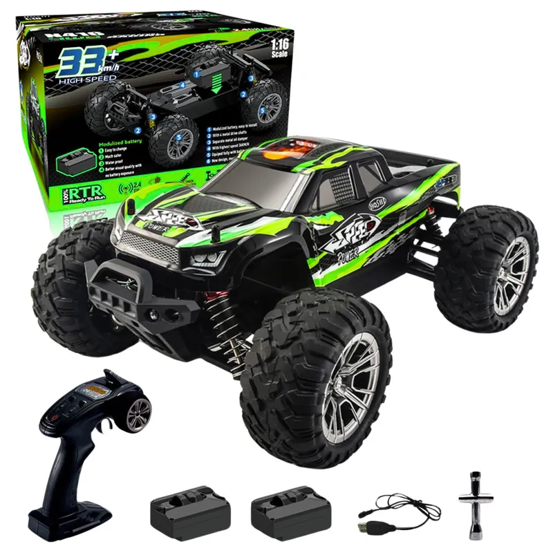 Masina Cu Telecomanda, Purpley®, Masina RC 4x4 Off-Road, Viteza 33 km/h, Tractiune Integrala, Suspensie Independenta, Lumini LED, Baterie Reincarcabila Dubla, Control 2.4GHz, Raza 100 m, Scara 1:16, Pentru Copii Si Adulti, Verde