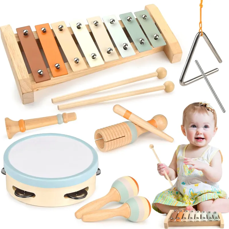 Set instrumente muzicale din lemn pentru copii, 7 piese, + 3 ani