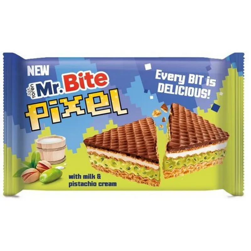 Napolitana cu crema de lapte si fistic Mr. Bite Pixel, 28 g
