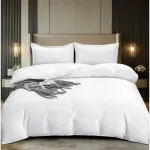 Lenjerie de Pat Dublu, Cearsaf cu Elastic, Damasc, Uni, 4 piese, 180x200cm, Alb
