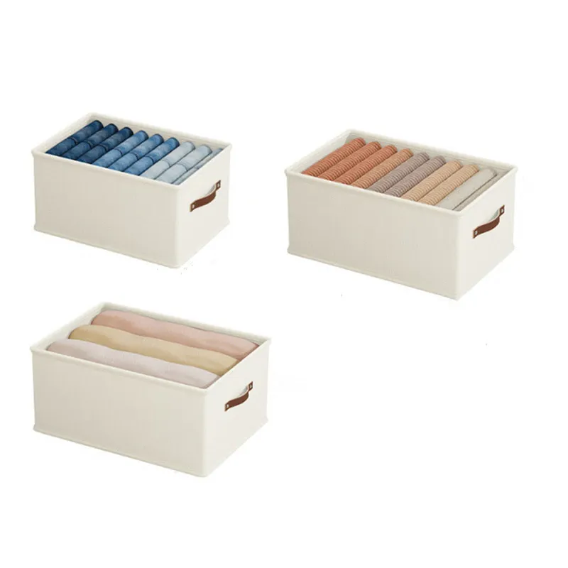 Set 3 Cutii pentru Organizare Haine, Pliabile si Impermeabile, 3 Dimensiuni, Tesatura Rezistenta, pentru Dulap/Camera Copii/Birou, Alb