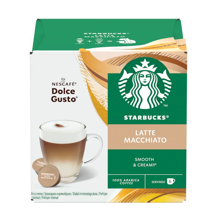 Cafea capsule, Starbucks Latte Macchiato, compatibile Dolce Gusto, 6 bauturi, 12 buc, 129 g