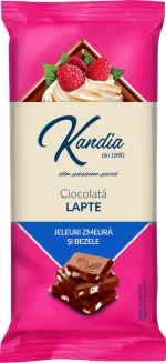 Ciocolata cu lapte, jeleu de zmeura si bezele Kandia, 80 g