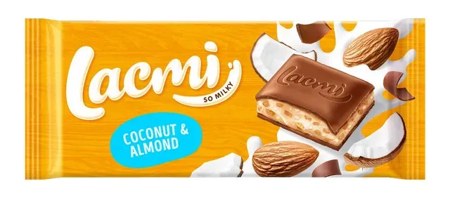 Ciocolata cu lapte, migdale si crema de cocos Roshen Lacmi, 84 g