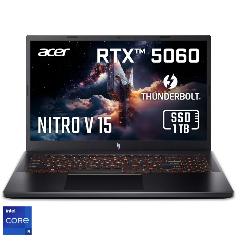 Gaming Acer Nitro V 15 ANV15-52-953S cu procesor Intel® Core™ i9-13900H pana la 5.4GHZ, 15.6" Full HD, IPS, 165Hz, 32GB DDR4, 1TB SSD, NVIDIA® GeForce RTX™ 5060, No OS, Black