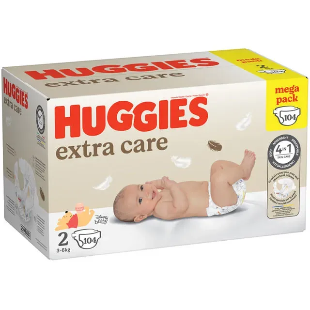 Scutece Huggies Extra Care, marimea 2, 3 - 6 kg, 104 bucati