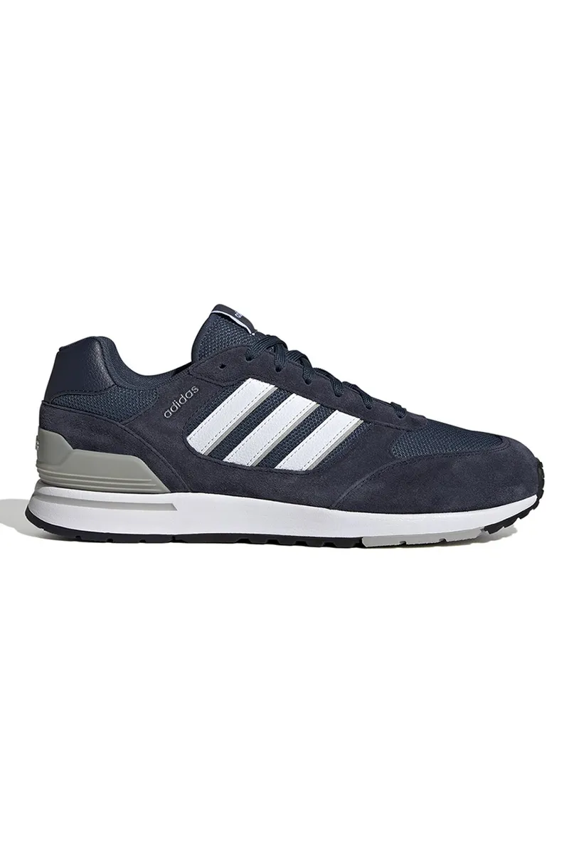 adidas Sportswear, Pantofi sport Run 80s 'cu insertii de piele intoarsa, Alb/Bleumarin