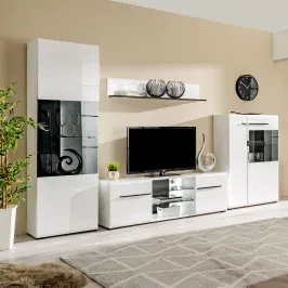 Biblioteca living Trentino, alb + negru, 295.5 cm, 6C