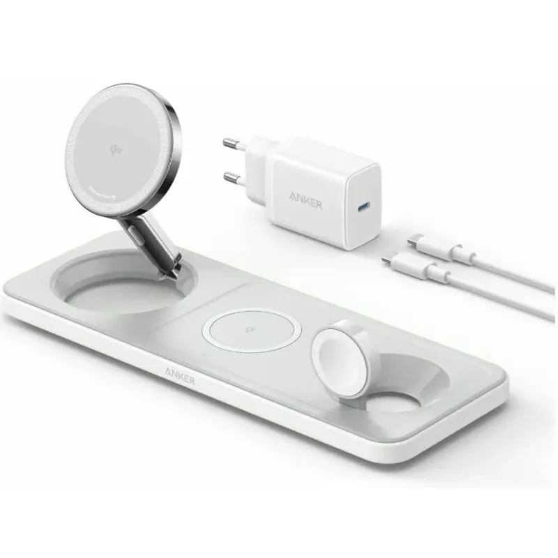 Incarcator wireless Anker, "MagGo" 15W, 3-in-1, 3 x wireless, Alb, "B25M1321"