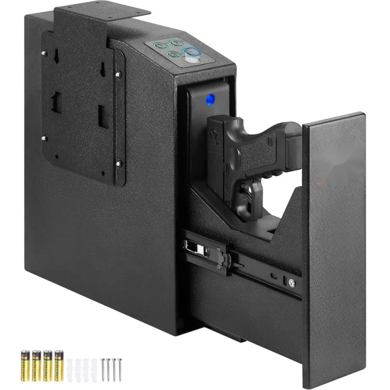 Seif Biometric pentru Pistol, Montare Universala, Acces Rapid prin Amprenta, Parola sau Chei, Capacitate 1 Pistol, Ideal pentru Casa, Noptiera, Perete