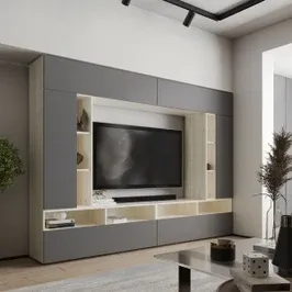 Biblioteca living Clara, stejar capri + gri antracit, 260 cm, 8C